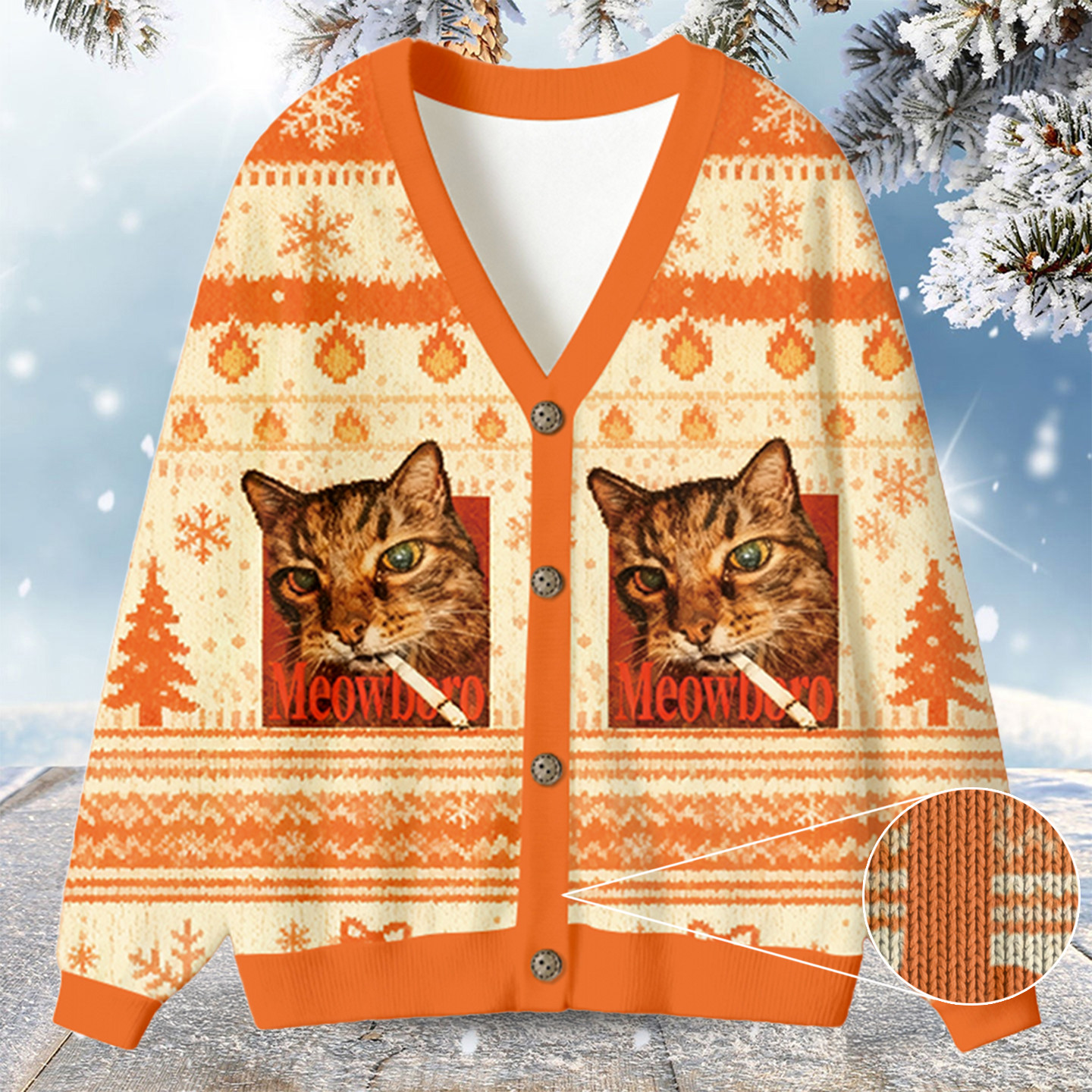 Funny Smoking Cat Meme Ugly Cardigan Sweatshirt Silly Xmas Outfits Gift For Cat Lover