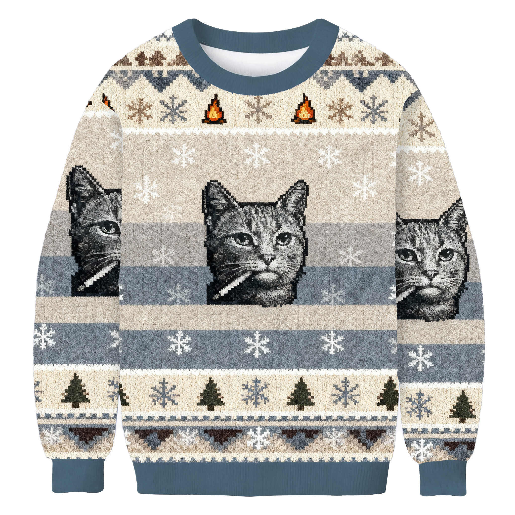 Funny Smoking Cat Meme Ugly Sweater Animal Themed Christmas Clothing Cat Gift For Xmas