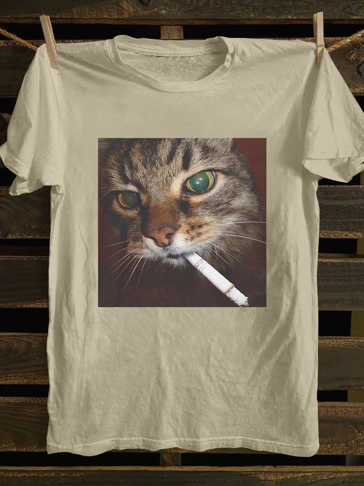 Funny Smoking Cat T-Shirt Animal Themed Funny Clothes Funny Gifts For Cat Lovers