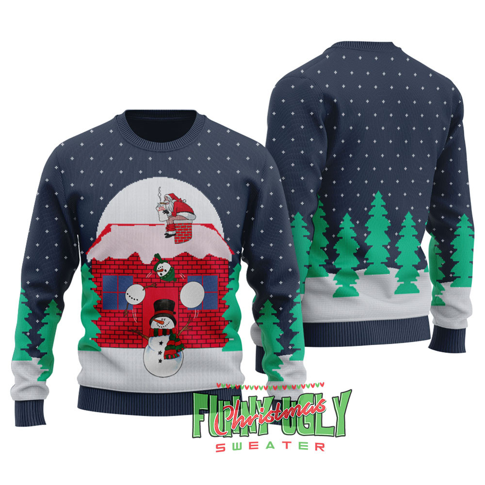 Funny Snowman Christmas Sweater Navy Christmas Merch Gift That Brings Joy and Warmth