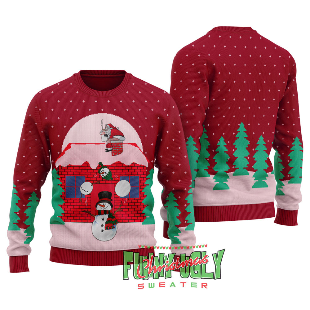 Funny Snowman Naughty Santa Christmas Sweater Cardinal Red Unique Holiday Merch Gift for Home and Family