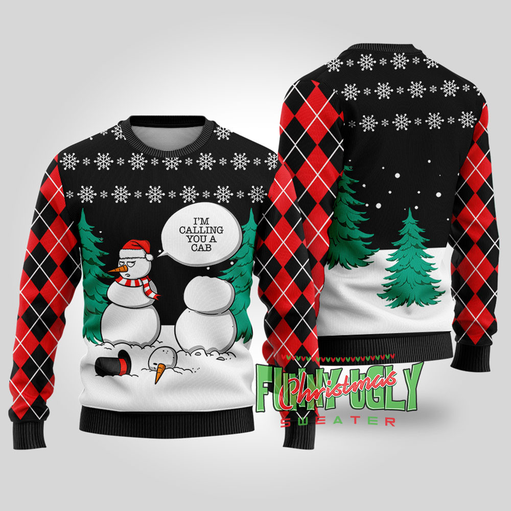 Funny Snowman Ugly Christmas Sweater Black Perfect Gift Sweater for Friends and Family