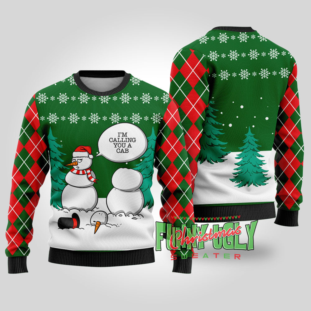 Funny Snowman Ugly Christmas Sweater Forest Green Unique Holiday Sweater Gift Idea for Loved Ones