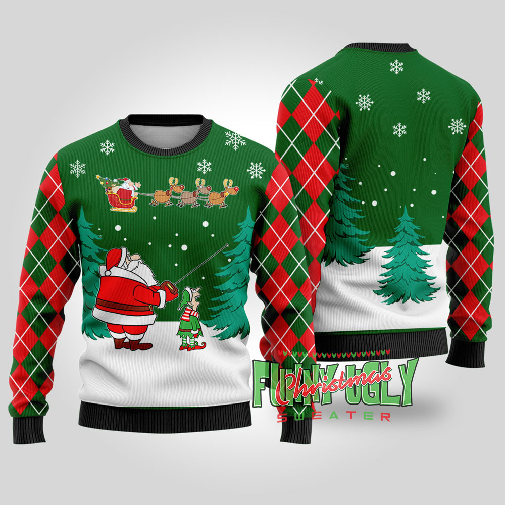 Funny Special Delivery Santa Ugly Christmas Sweater Forest Green Soft Cotton Sweatshirt for Winter Comfort