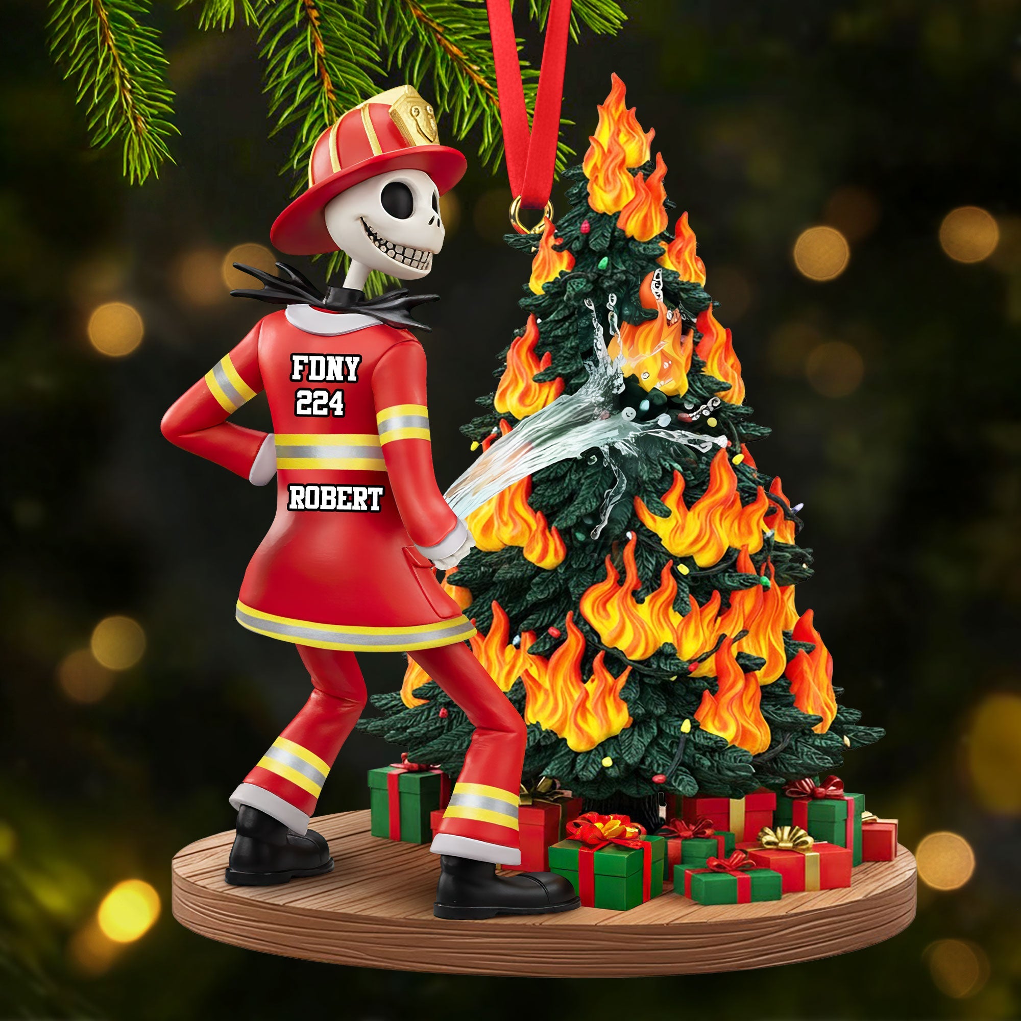 Funny Spooky Firefighter Ornament - Personalized Gifts For Firefighter - Xmas Ornament Gift