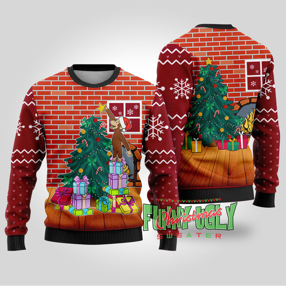Funny Stackin Curious George Ugly Christmas Sweater Cardinal Red Meaningful Holiday Gift Merch to Show You Care