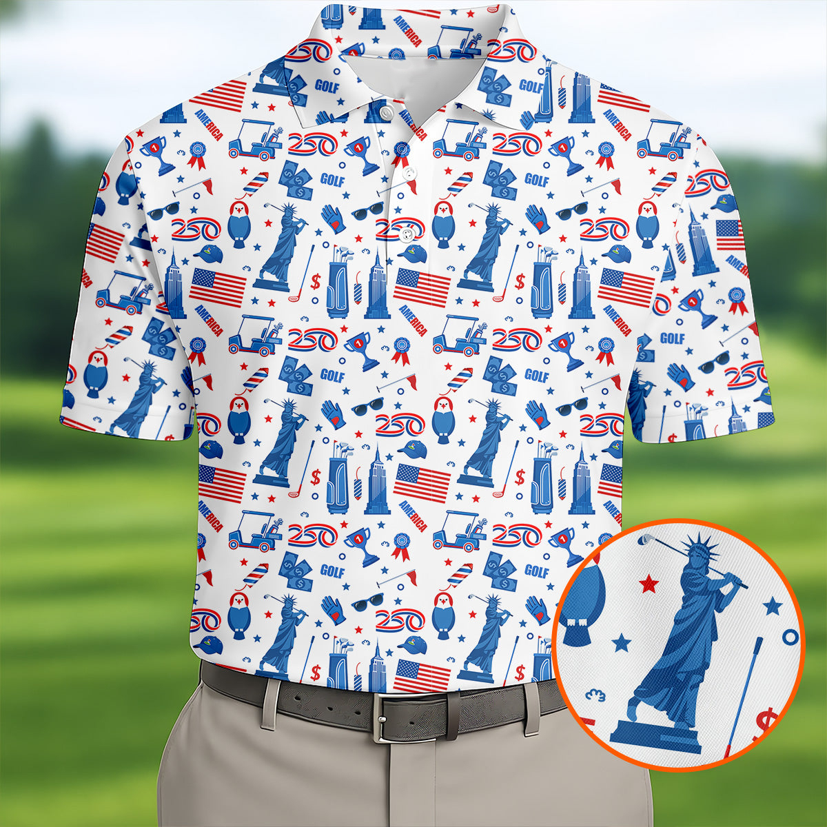 Funny Statue Of Liberty 250 Years Golf Polo Shirt Golf Shirts For Men Best Golf Gifts Men