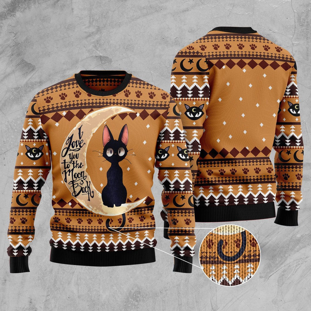 Funny Sweaters Black Cat Moon And Back Ugly Christmas Sweater Gift For Cat Lover