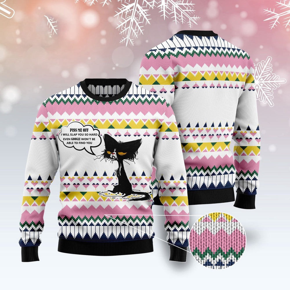 Funny Sweaters Black Cat Piss Me Off Ugly Christmas Sweater Gift For Cat Lover