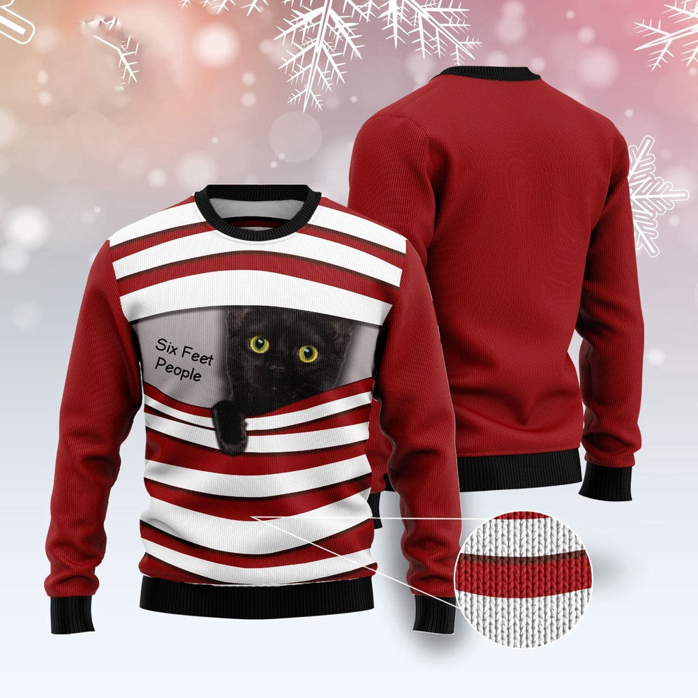 Funny Sweaters Black Cat Six Feet Ugly Christmas Sweater Gift For Cat Lover