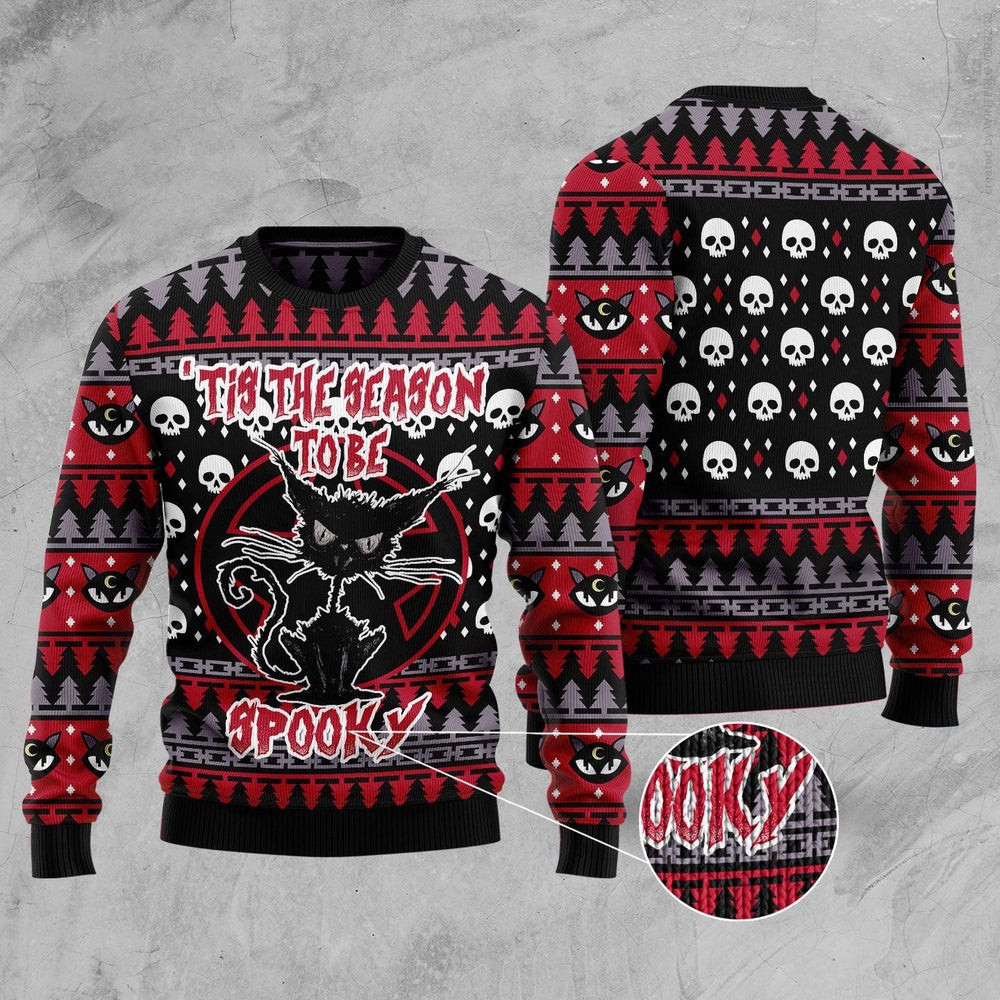 Funny Sweaters Black Cat Spooky Halloween Ugly Christmas Sweater Gift For Cat Lover