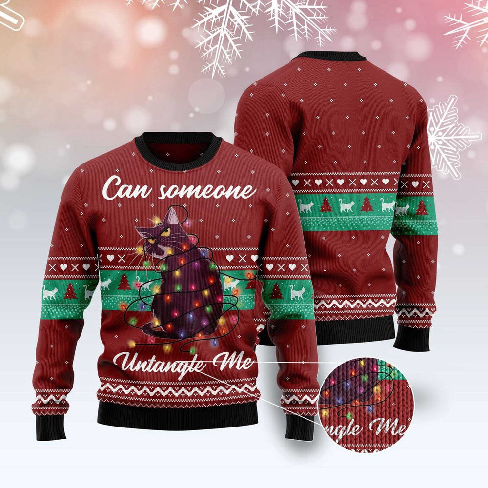 Funny Sweaters Can Someone Untangle Me Cat Ugly Christmas Sweater Gift For Cat Lover
