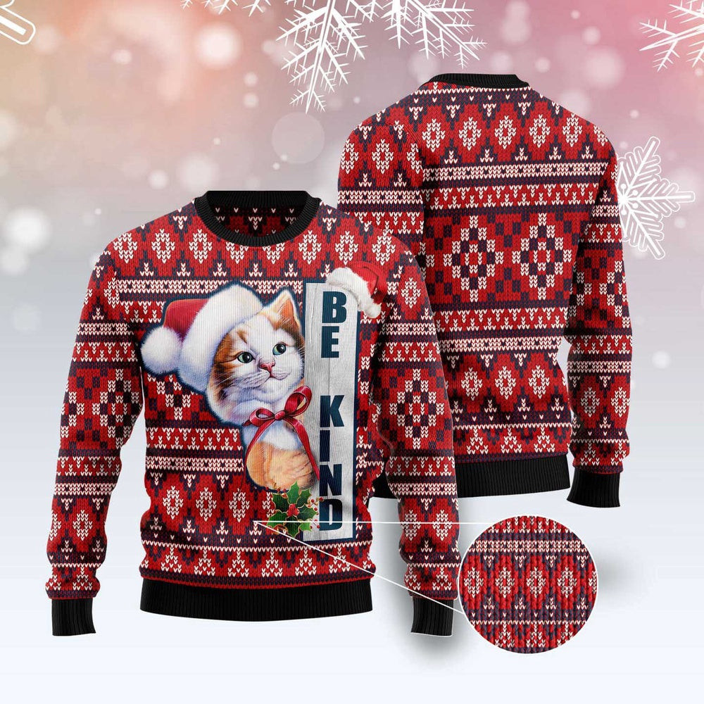 Funny Sweaters Cat Be Kind Ugly Christmas Sweater Gift For Cat Lover