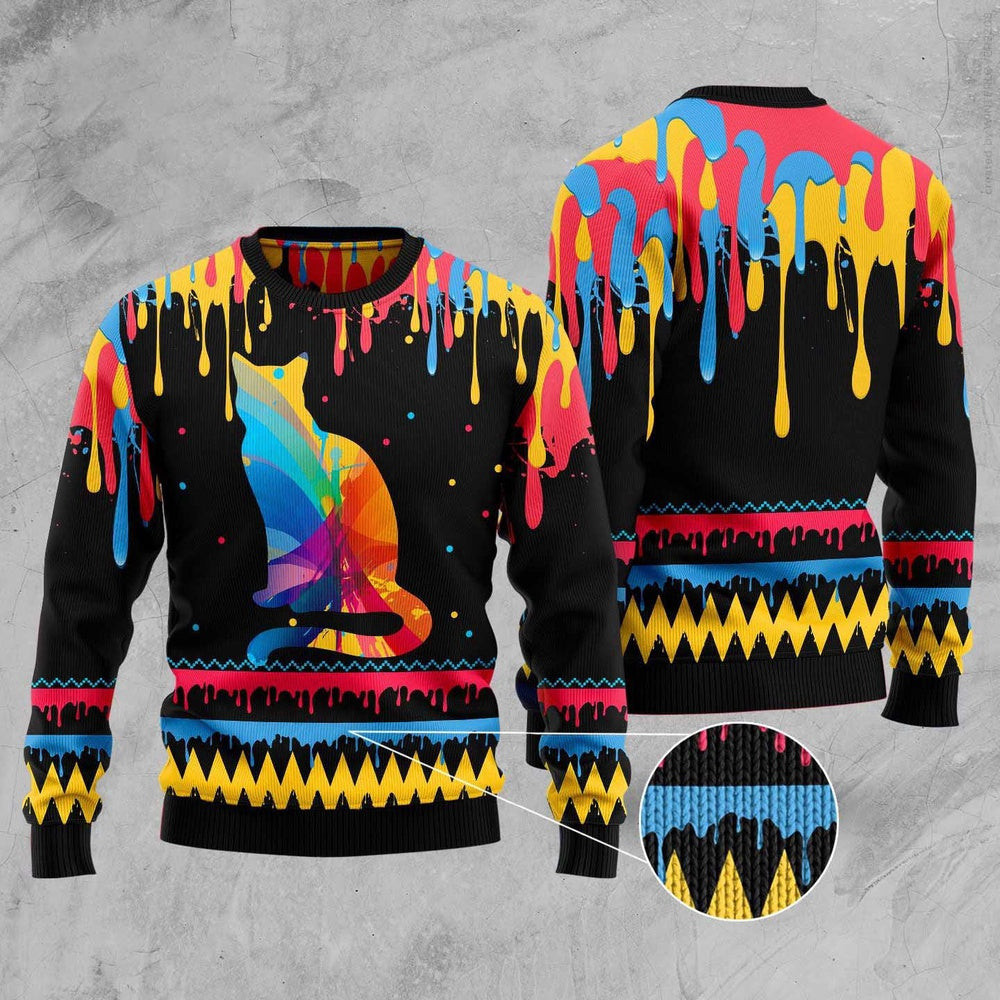 Funny Sweaters Cat Colorful Beauty Ugly Christmas Sweater Gift For Cat Lover