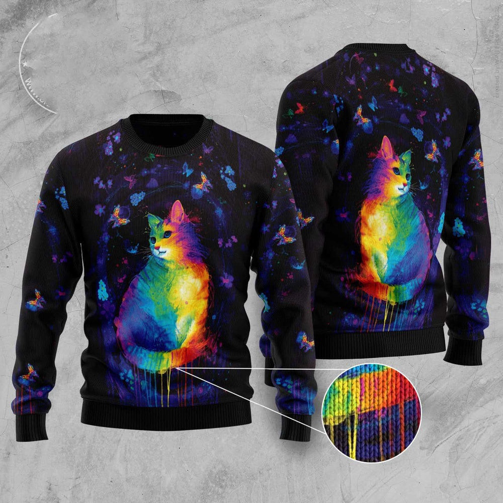 Funny Sweaters Cat Colorful Ugly Christmas Sweater Gift For Cat Lover