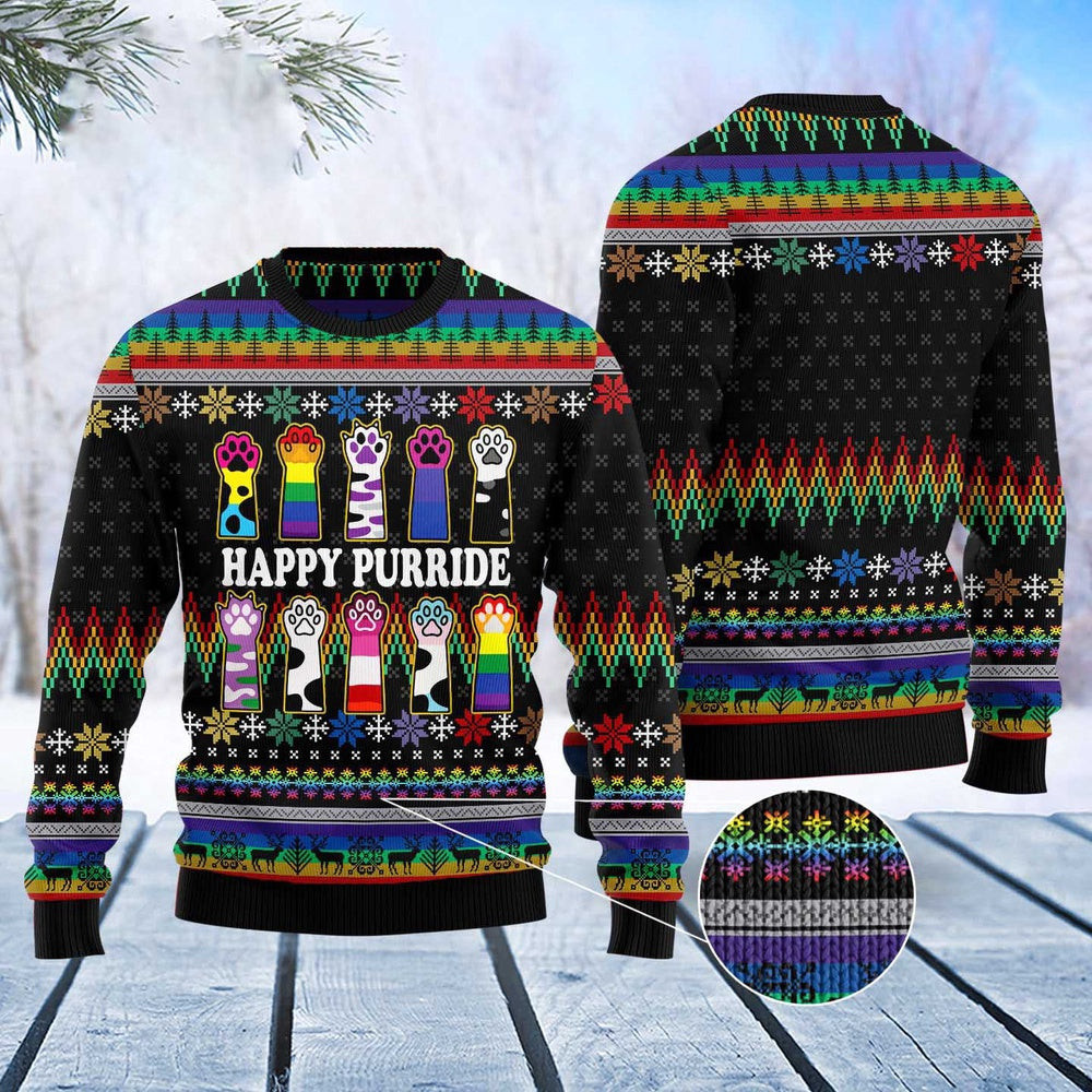 Funny Sweaters Cat LGBT Color Ugly Christmas Sweater Gift For Cat Lover