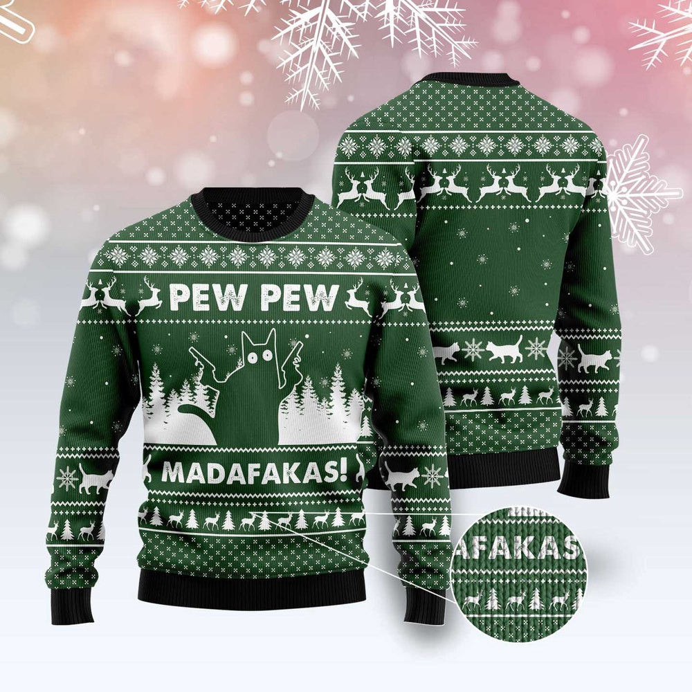 Funny Sweaters Cat Pew Pew Madafakas Ugly Christmas Sweater Gift For Cat Lover