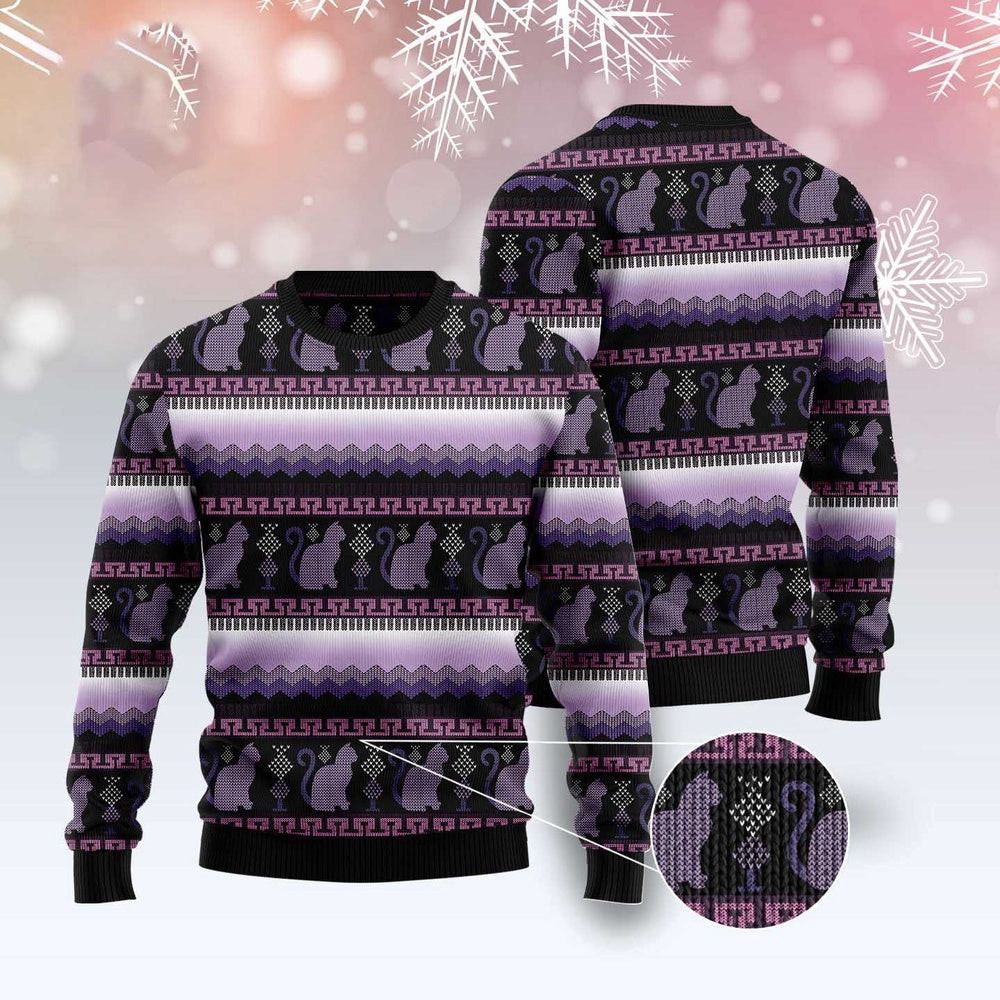 Funny Sweaters Cat Purple Pattern Ugly Christmas Sweater Gift For Cat Lover