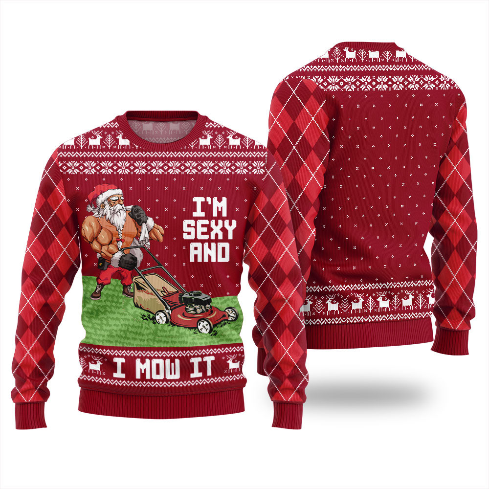 Funny Swole Santa Sexy And Mow It Christmas Sweater For Unisex Best Christmas Merch Gift for Family and Friends