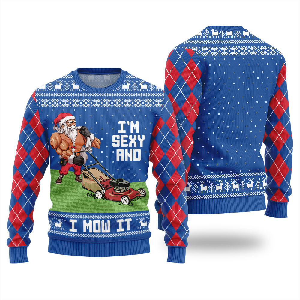 Funny Swole Santa Sexy And Mow It Christmas Sweater For Women Warm and Comfy Sweater for Winter Days