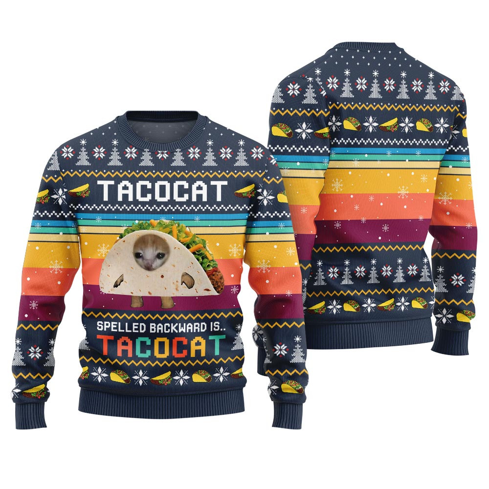 Funny Tacocat Ugly Christmas Sweater Trendy Winter Sweatshirt for Cozy Moments