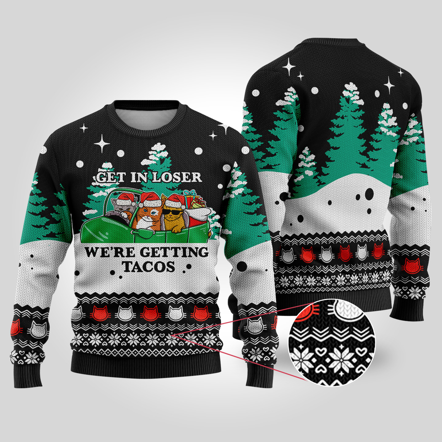 Funny Tacos Cat Christmas Sweater Black Holiday Merch That Makes a Perfect Christmas Gift