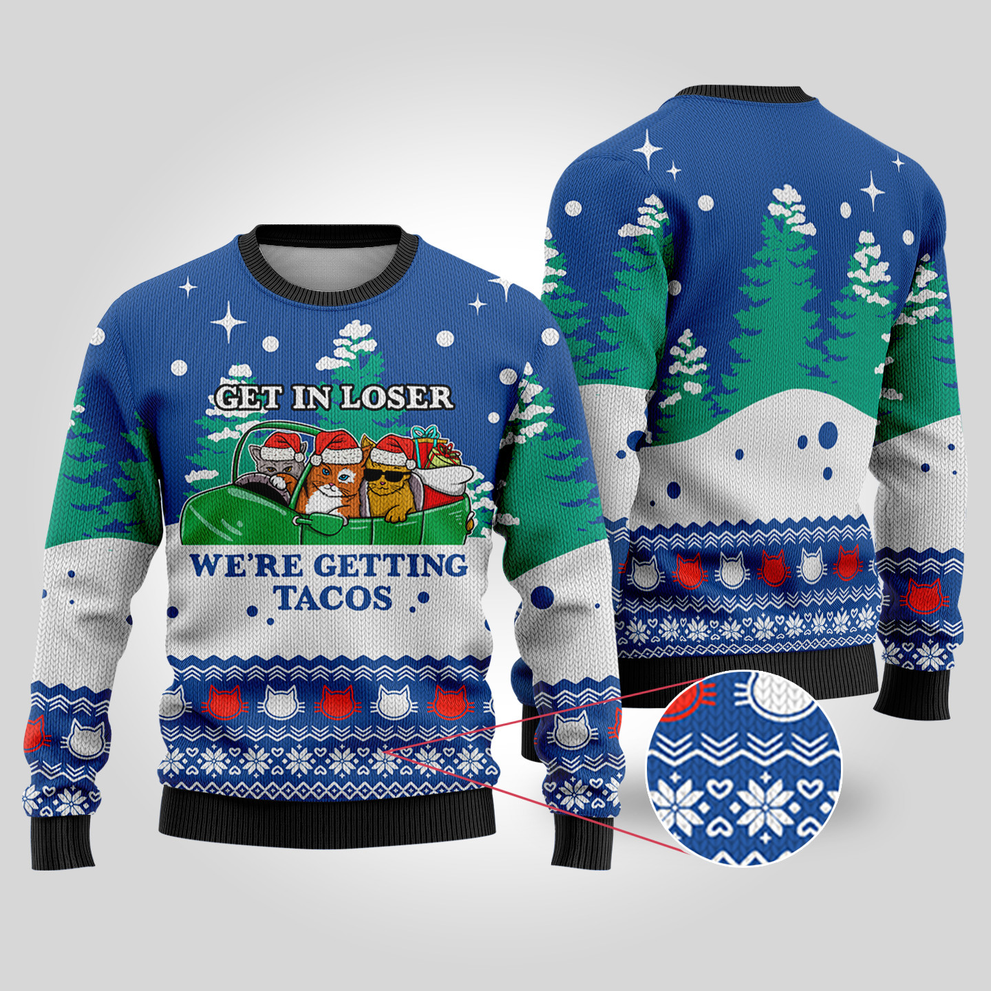 Funny Tacos Cat Christmas Sweater Royal Custom Christmas Sweatshirt for Family Matching