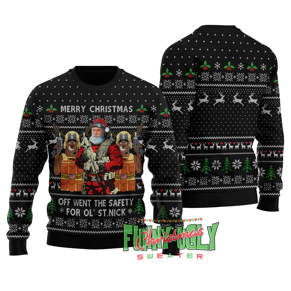 Funny Tactical Santa Ugly Christmas Sweater Black Christmas Merch Gift That Brings Joy and Warmth
