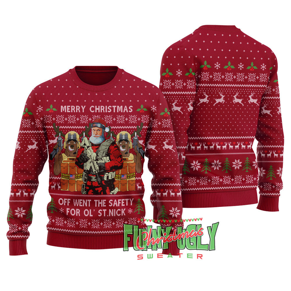 Funny Tactical Santa Ugly Christmas Sweater Cardinal Red Exclusive Holiday Sweater Merch for Gift Giving