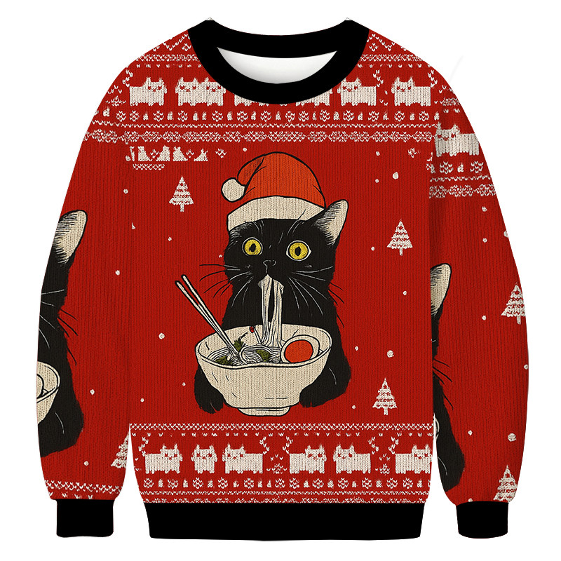Funny Taking A Cat To Eat Ramen Christmas Ugly Sweater Winter Clothing Xmas Cat Lover Gifts