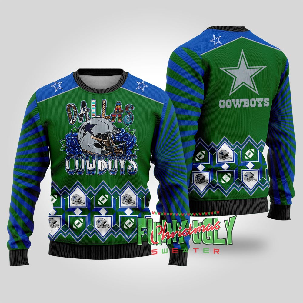 Funny The Dallas Cowboys Christmas Sweater Forest Green Classic Holiday Sweater for Festive Looks