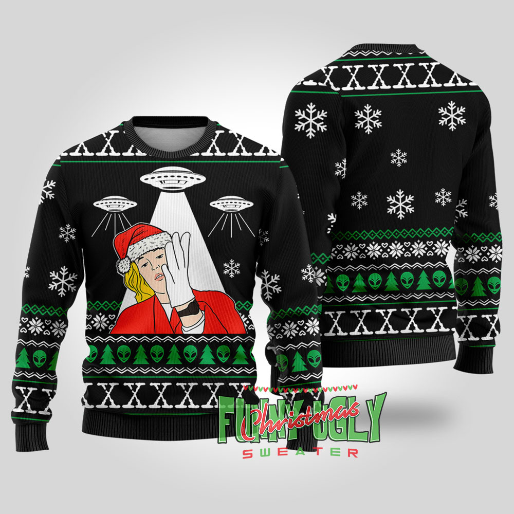 Funny The Xfiles Ugly Christmas Sweater Black Heartwarming Christmas Gift Sweater for Him or Her