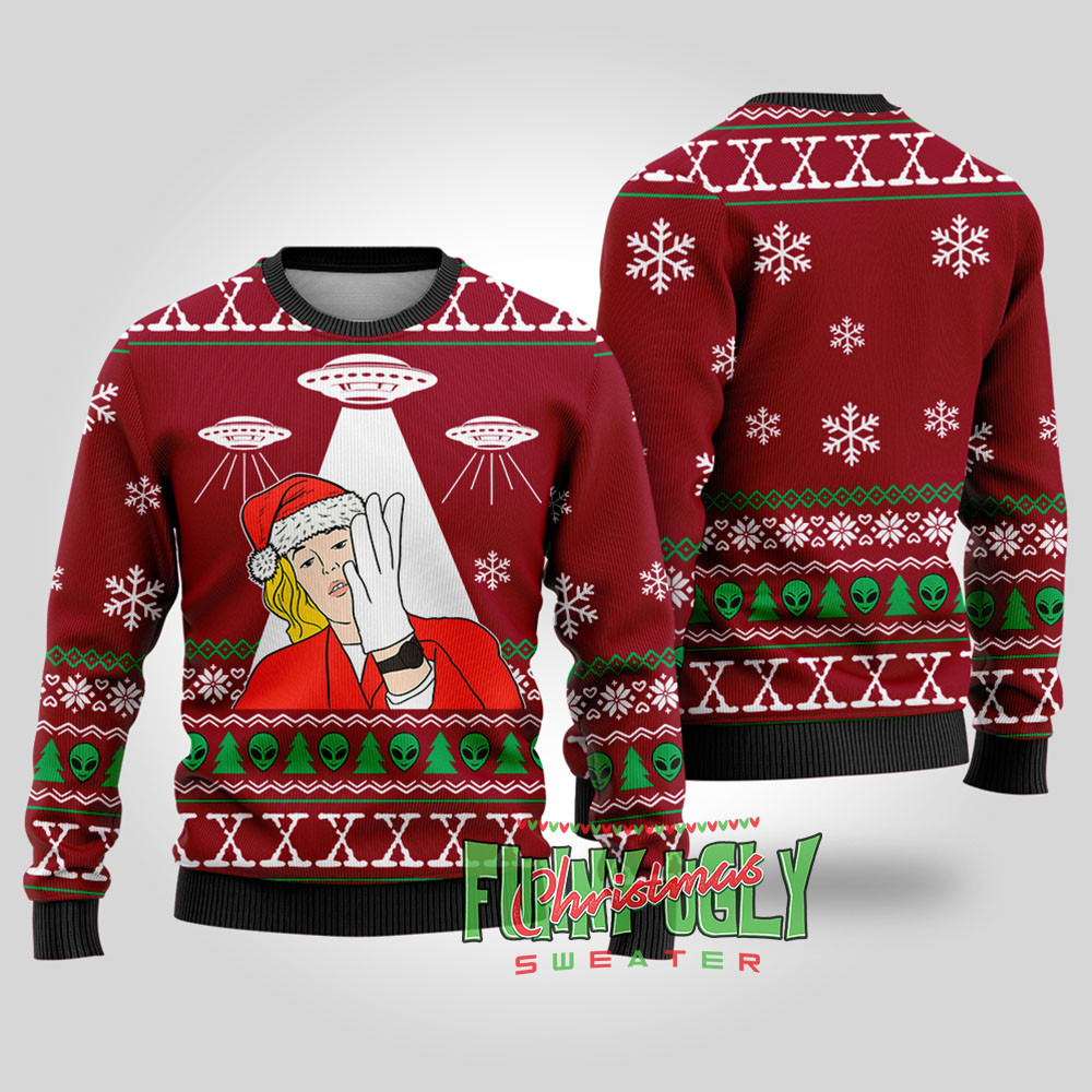 Funny The Xfiles Ugly Christmas Sweater Cardinal Red Unique Holiday Sweater Gift Idea for Loved Ones
