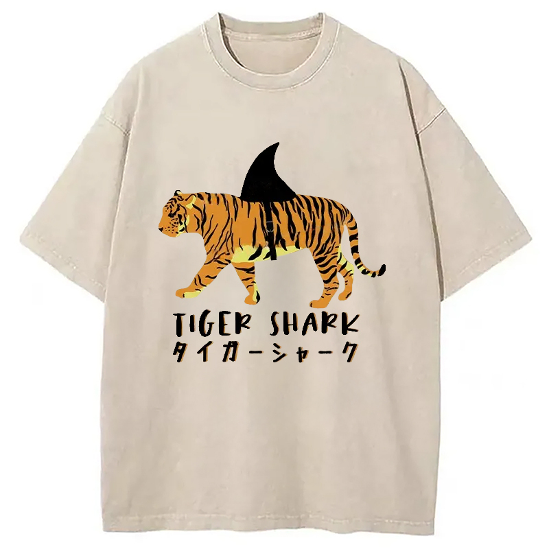 Funny Tiger Joke Washed T-Shirt Retro Streetwear Graphic Top Gifts For Brother