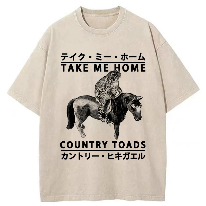 Funny Toad Ride Horse Washed T-Shirt Trendy Everyday Casual Outfit Gifts For Her