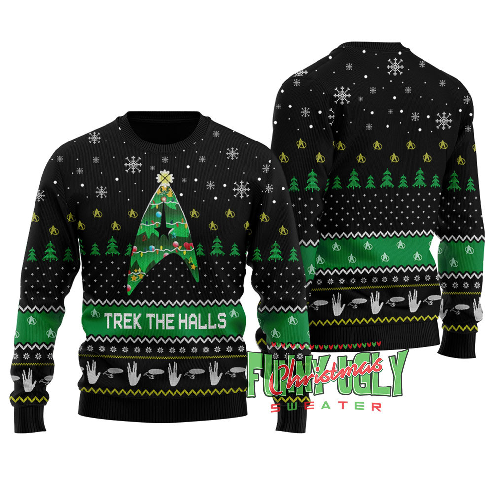 Funny Trek The Hall Ugly Christmas Sweater Black Cozy Christmas Sweater for Holiday Season
