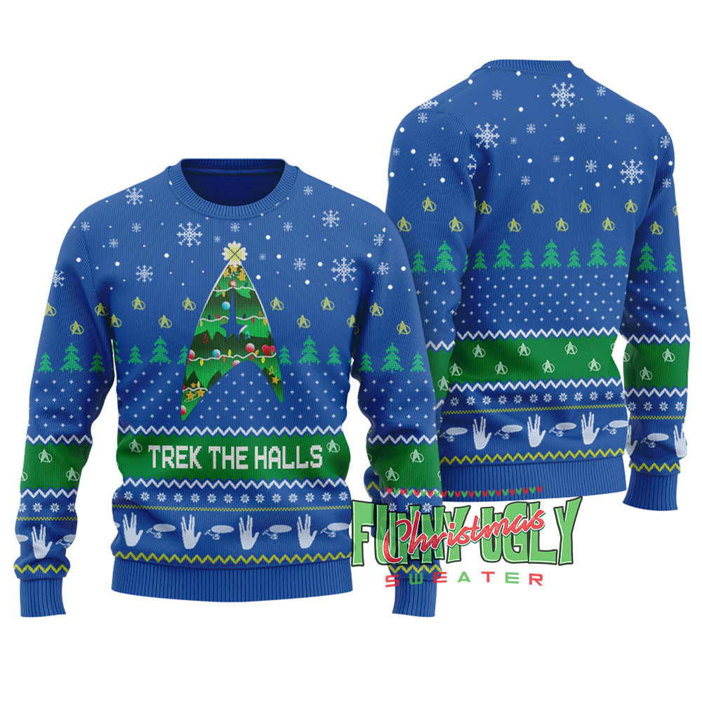 Funny Trek The Hall Ugly Christmas Sweater Royal Perfect Gift Sweater for Friends and Family