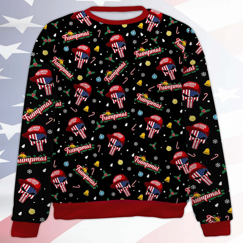Funny Trump Santa Skull Ugly Sweatshirt Christmas All-Over-Printed Sweatshirt Gift for MAGA