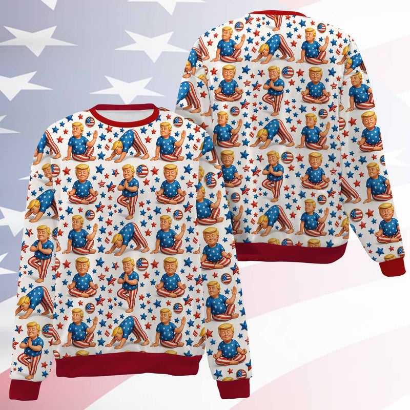 Funny Trump Santa Yoga Ugly Sweater Christmas MAGA Gift for Men Women