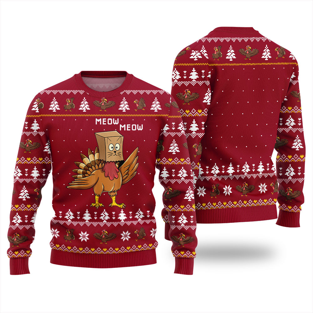 Funny Turkey Cat Thanksgiving Sweater Best Gift Idea for Christmas Enthusiasts