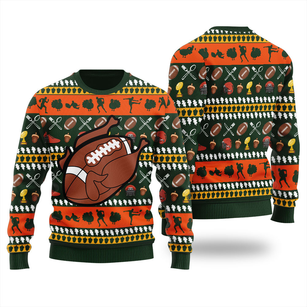Funny Turkey Football Thanksgiving Ugly Sweater Perfect Gift Sweater for Friends and Family