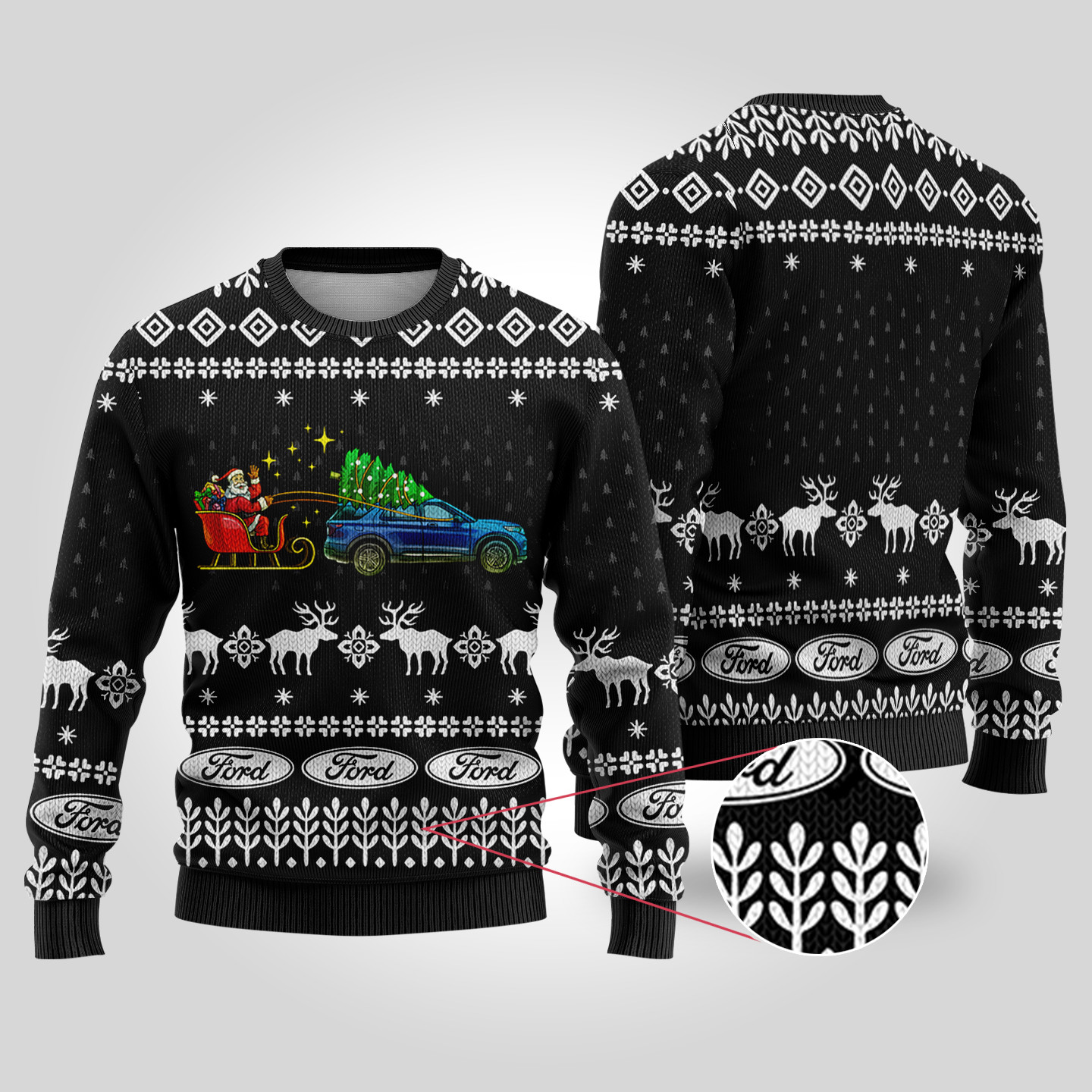 Funny Ugly Christmas Sweater Ford Car Black Trendy Winter Sweatshirt for Cozy Moments