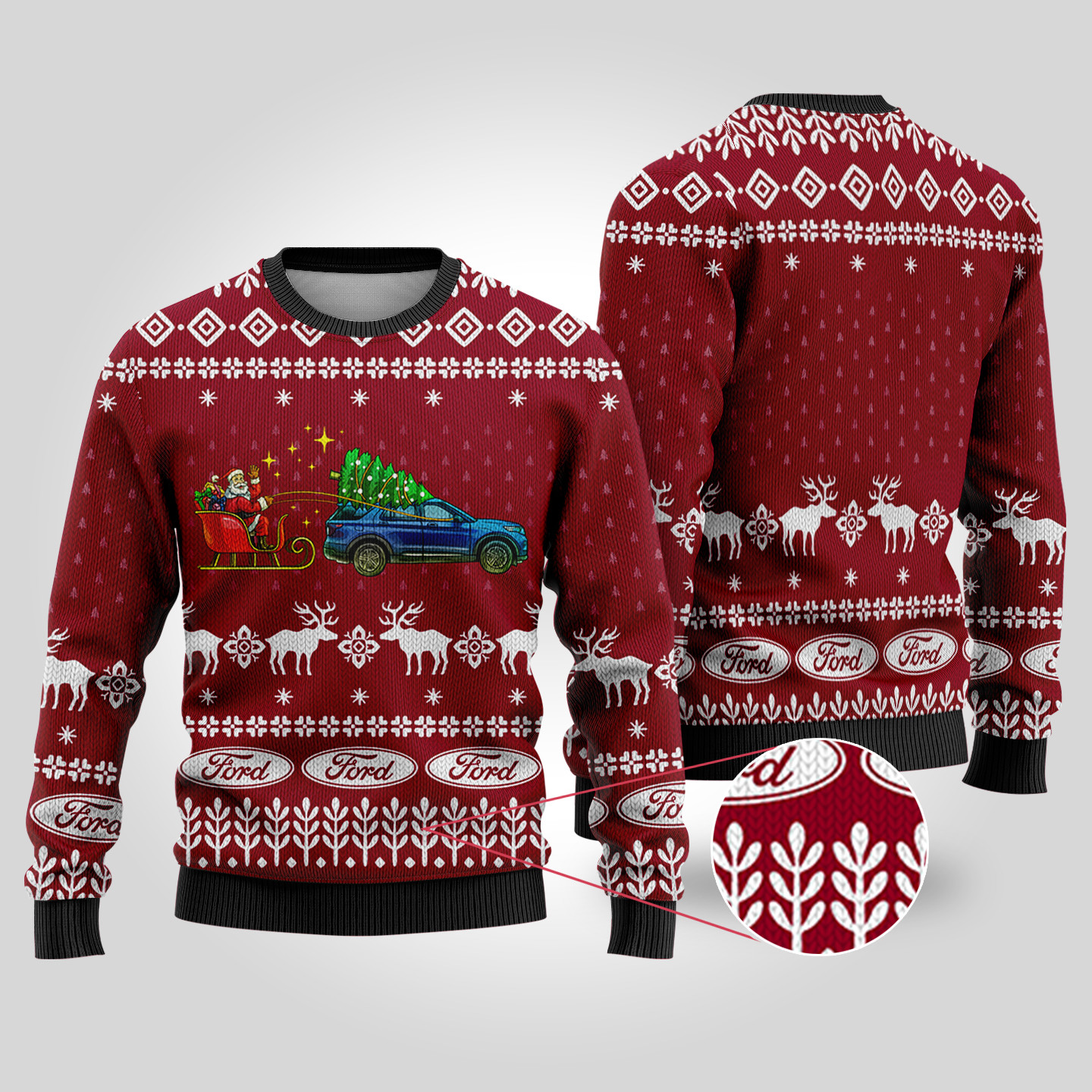 Funny Ugly Christmas Sweater Ford Car Cardinal Red Trendy Winter Sweatshirt for Cozy Moments