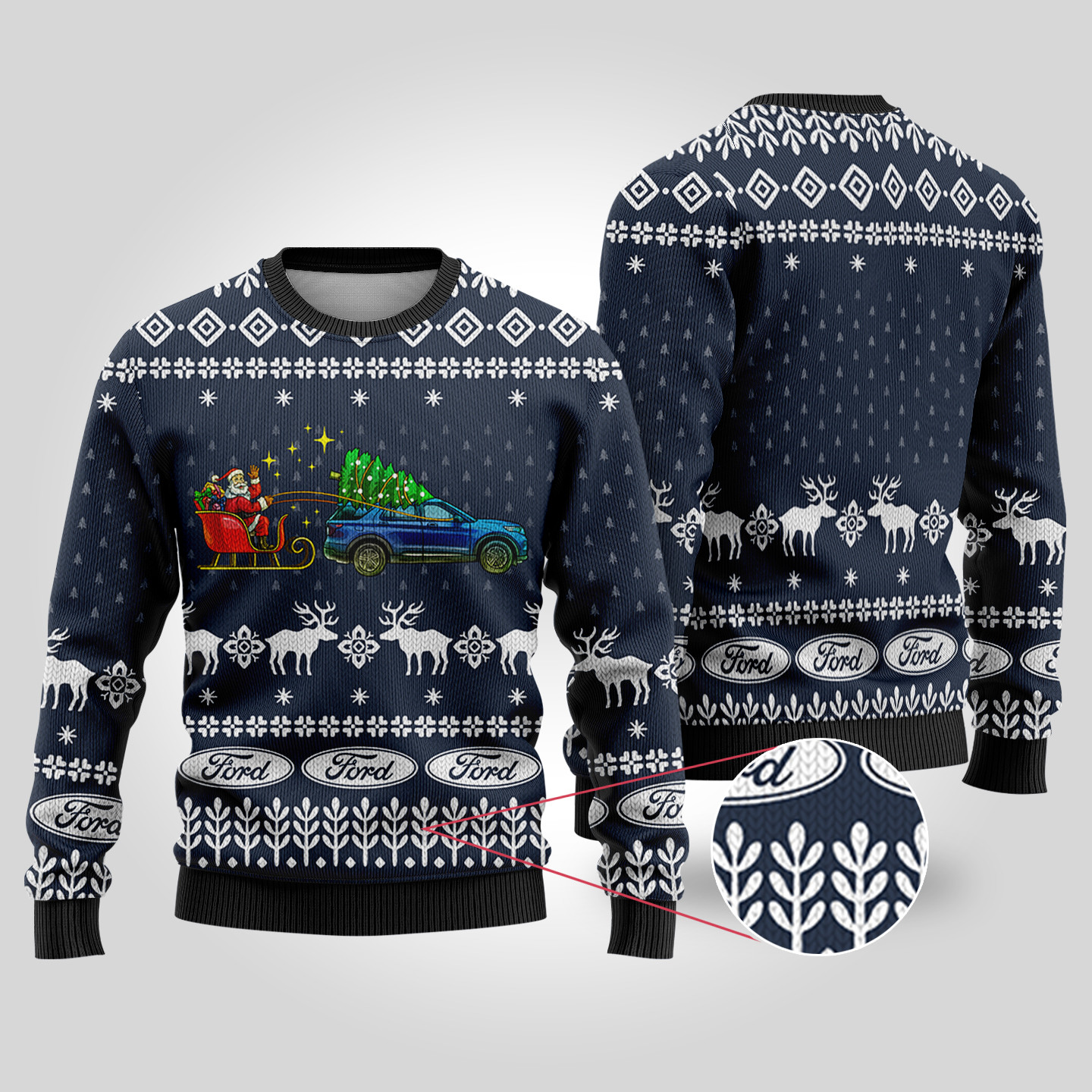 Funny Ugly Christmas Sweater Ford Car Navy Trending Christmas Merch Gift 2025 Collection