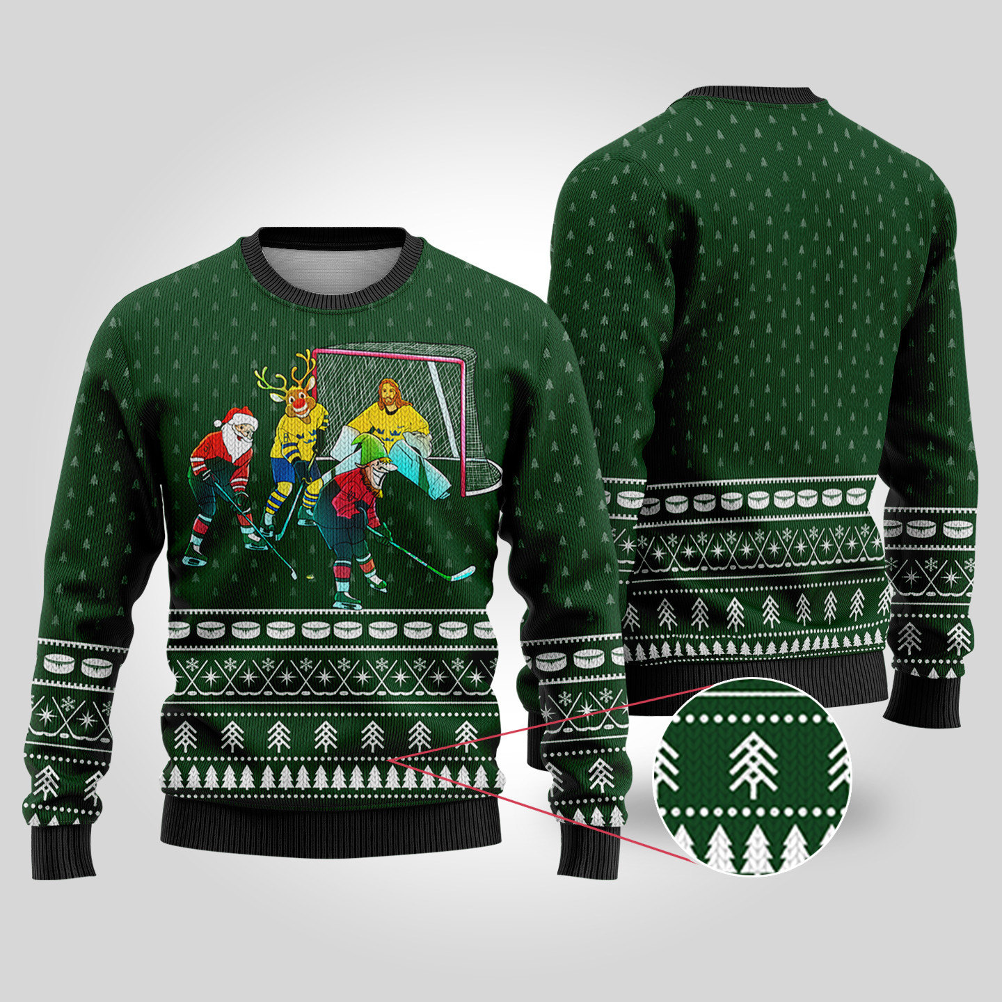 Funny Ugly Christmas Sweater Hockey Hobby Forest Green Holiday Gift Merch That Everyone Will Adore