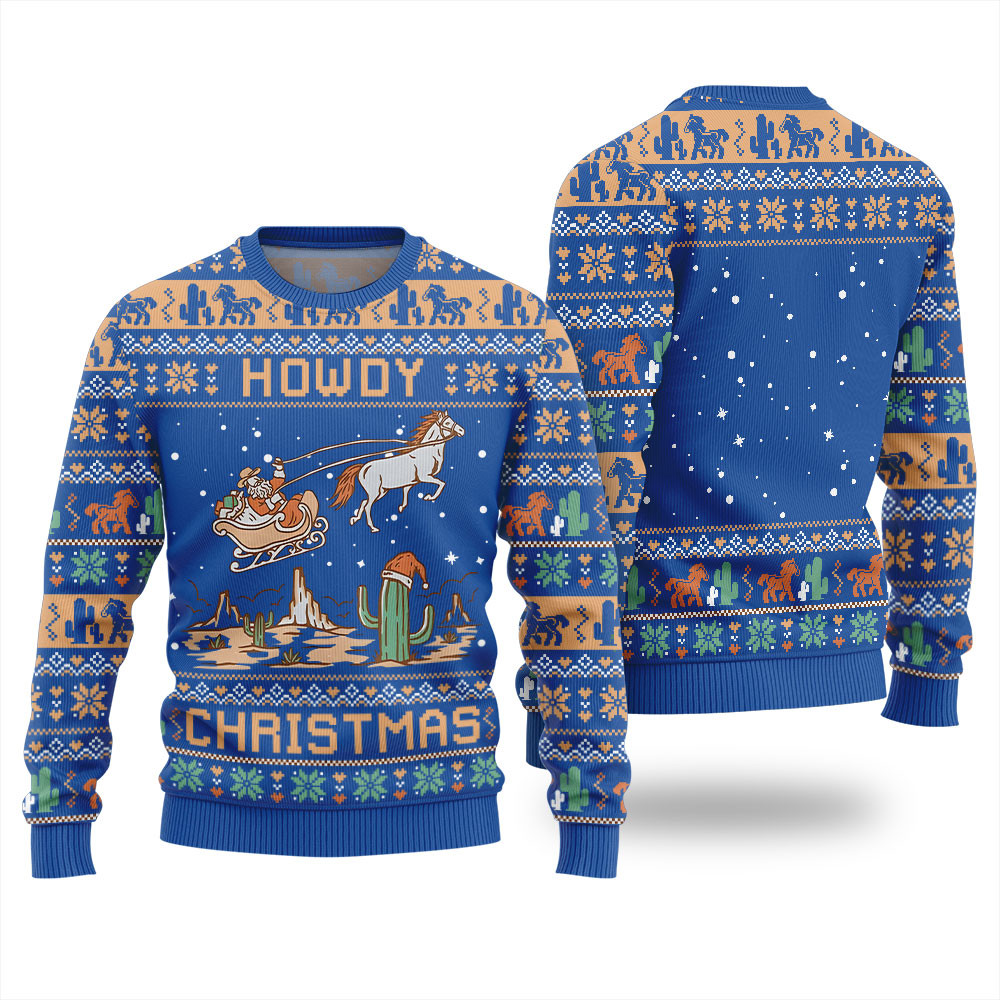 Funny Ugly Christmas Sweater Howdy Christmas Santa Claus Royal Festive Sweatshirt for Christmas Celebrations