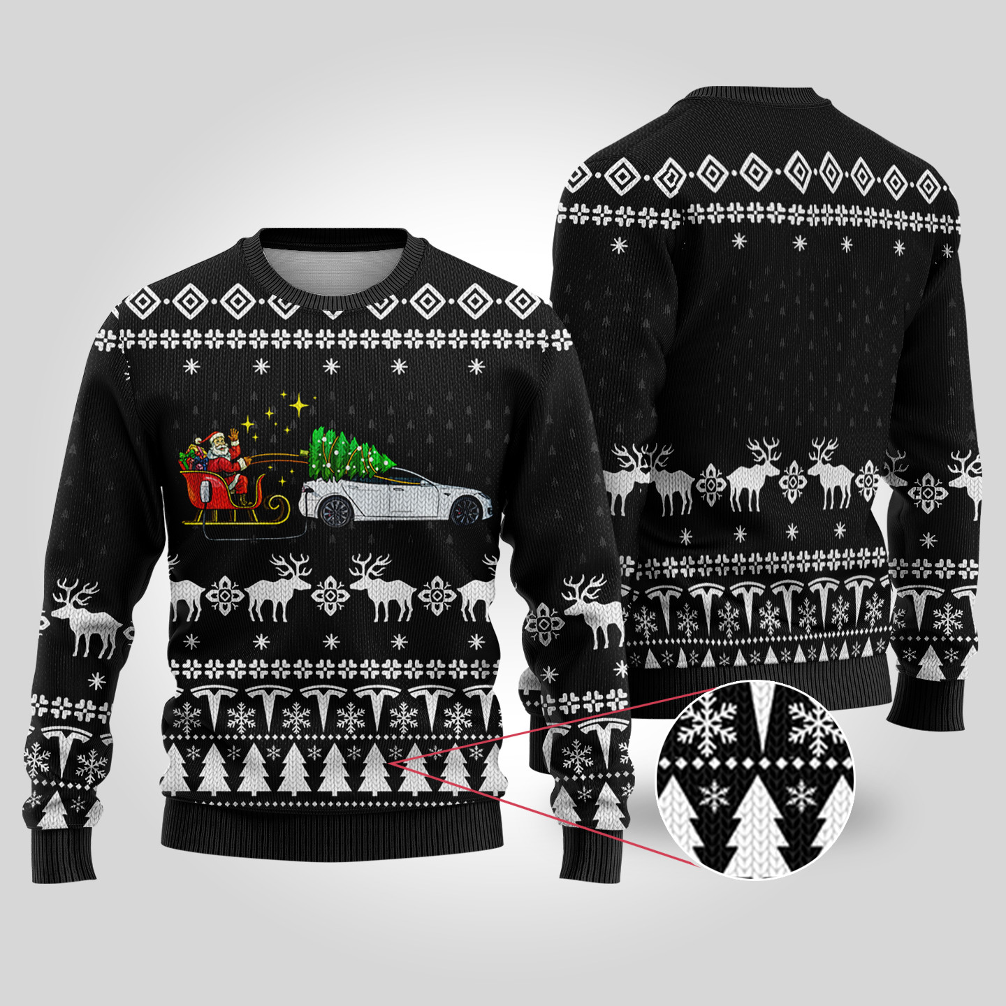Funny Ugly Christmas Sweater Testla Car Black Custom Christmas Sweatshirt for Family Matching