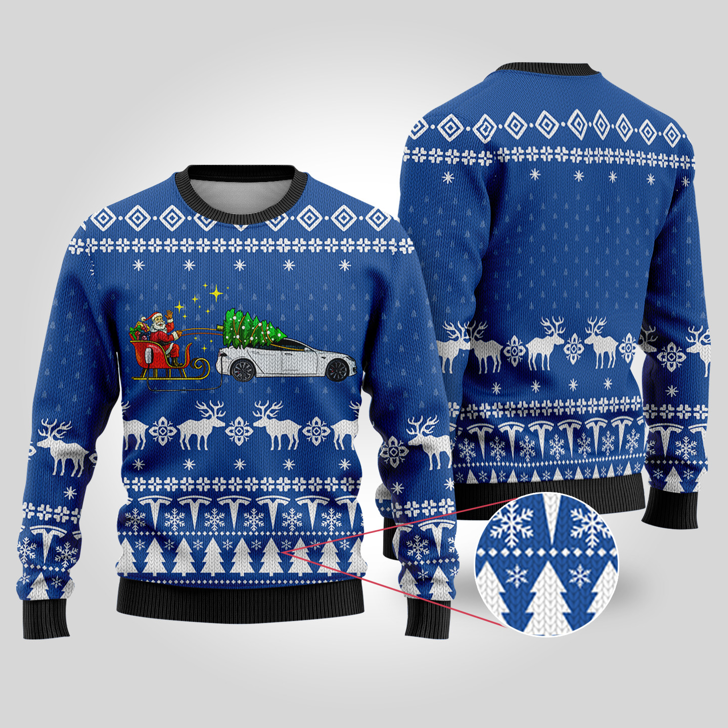 Funny Ugly Christmas Sweater Testla Car Royal Heartwarming Christmas Gift Sweater for Him or Her