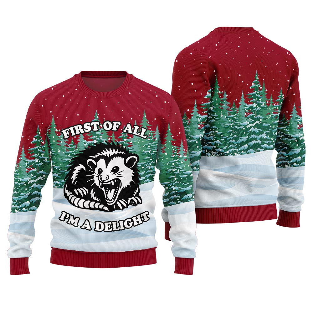 Funny Ugly Delight Possum Xmas Sweater Red Custom Christmas Sweatshirt for Family Matching