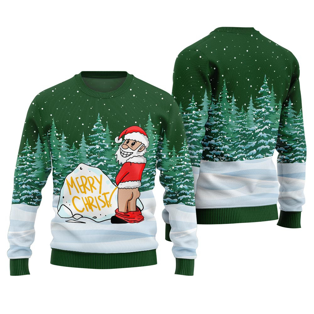 Funny Ugly Santa Merry Xmas Holiday Sweater Green Custom Christmas Sweatshirt for Family Matching